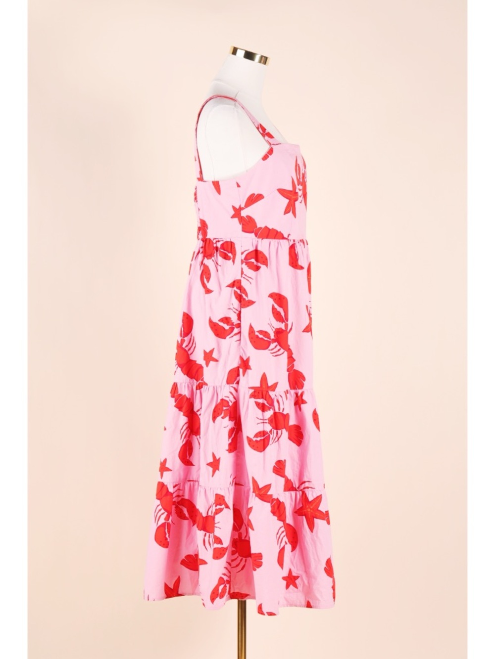 Sz 8 J. Crew Cotton Lobster Print Sleeveless Square Neck Tiered Maxi Dress EUC - Picture 3 of 5